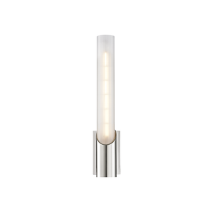 Pylon Wall Sconce 2.75" x 13.75" in polished nickel shown from the front to reveal the arm curve and shade silhouette.
