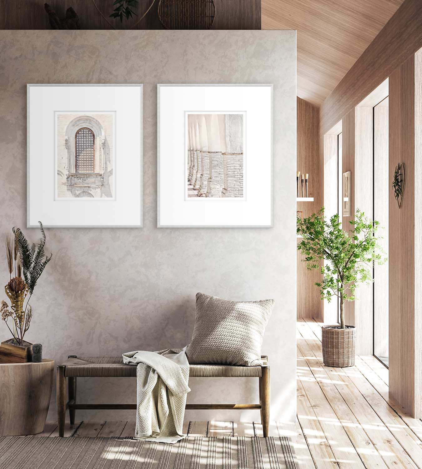 Masonry – Colonnade wall art displayed in a modern interior with natural decor.