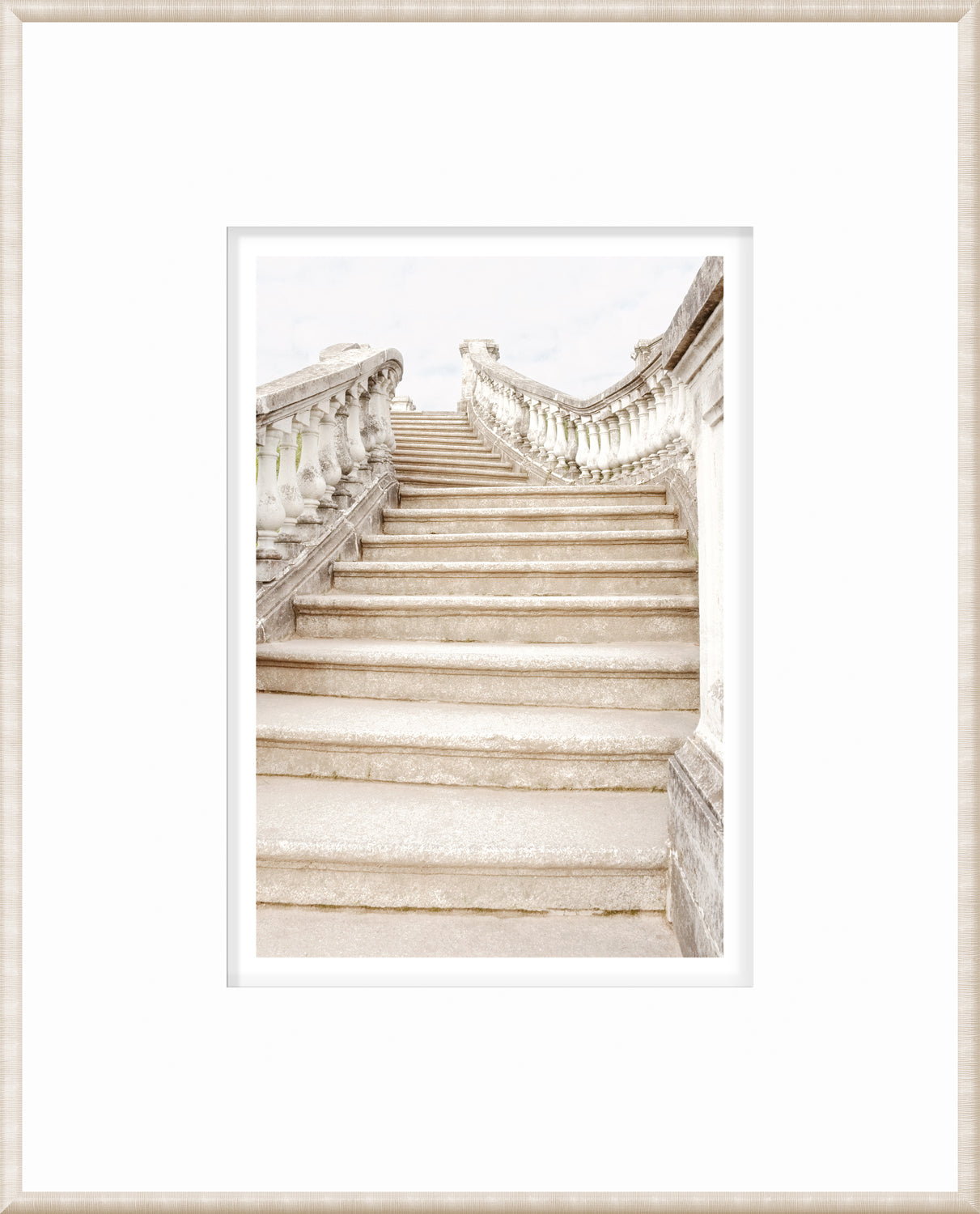 Masonry wall art featuring a staircase with ornate railings at Petergof Park, Russia.