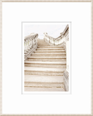Masonry wall art showcasing a staircase with decorative balustrades at Petergof Park, Russia.