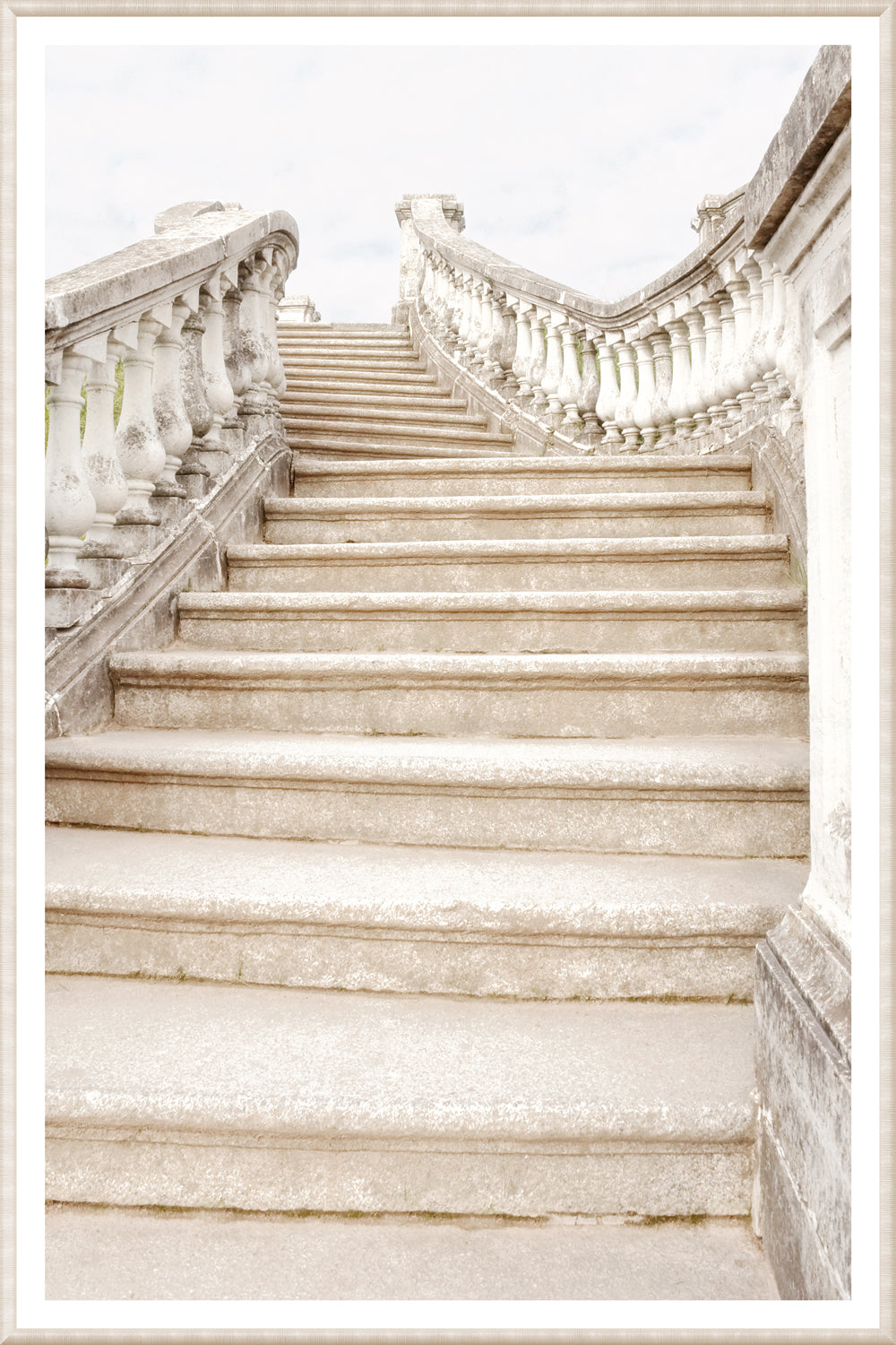 Masonry wall art featuring a staircase with ornate railings at Petergof Park, Russia.