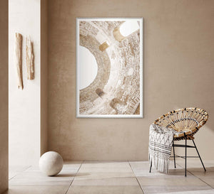 Masonry – Roman Temple wall art displayed in a modern interior with a chair.