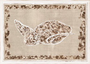 Sea Turtle III wall art featuring a brown and white turtle design on a beige background