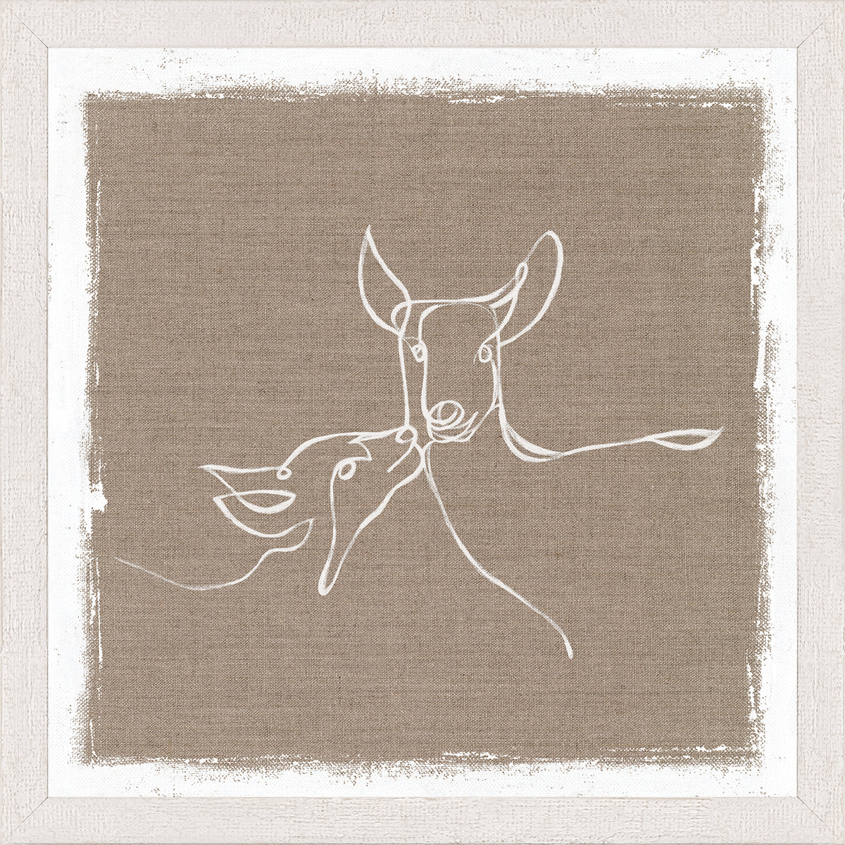 Cottage – One Line Doe and Fawn — nature and landscape fine art print in neutral tones at Laurie Yapp Home