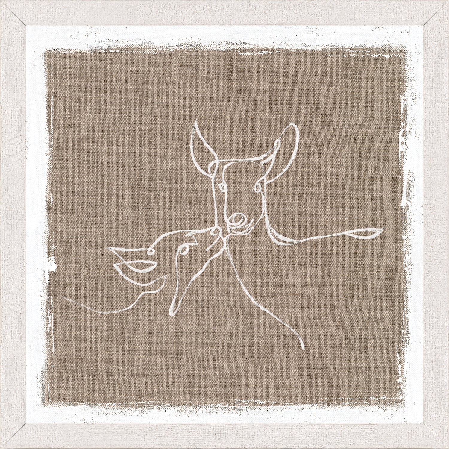 Cottage – One Line Doe and Fawn — nature and landscape fine art print in neutral tones at Laurie Yapp Home