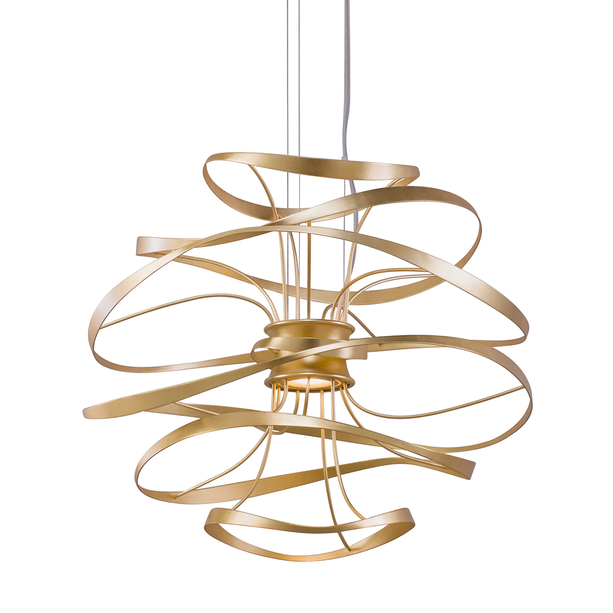 Calligraphy Chandelier 18" x 16.5" in Gold Leaf and Stainless Steel — a Corbett chandelier for dining rooms, entries, and living rooms at Laurie Yapp Home.