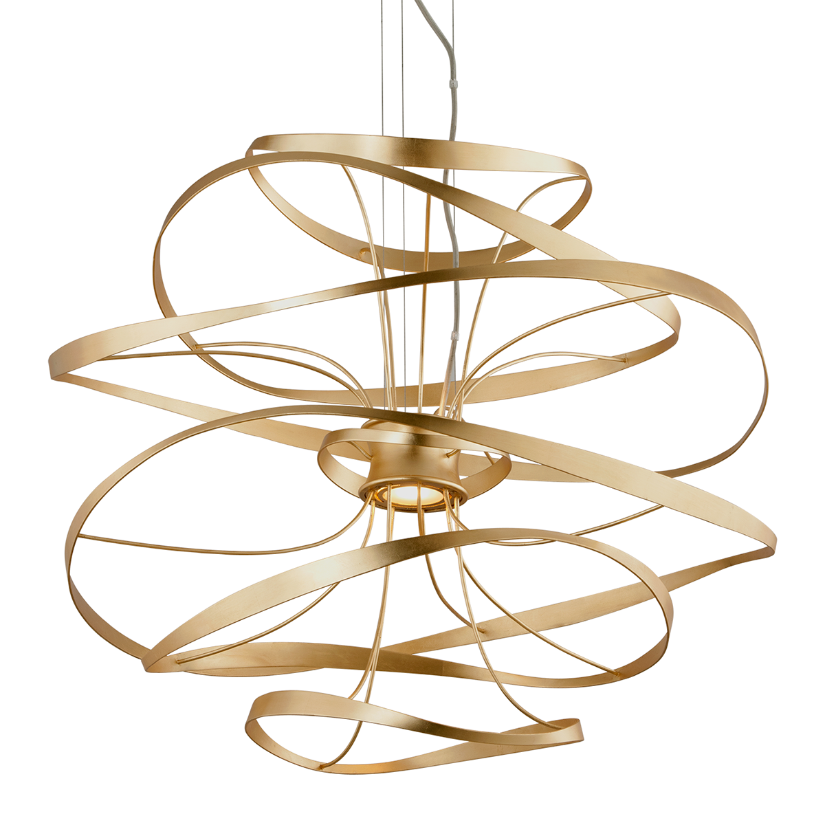 Calligraphy Chandelier 34" x 31.25" in Gold Leaf and Stainless Steel — a Corbett chandelier for dining rooms, entries, and living rooms at Laurie Yapp Home.