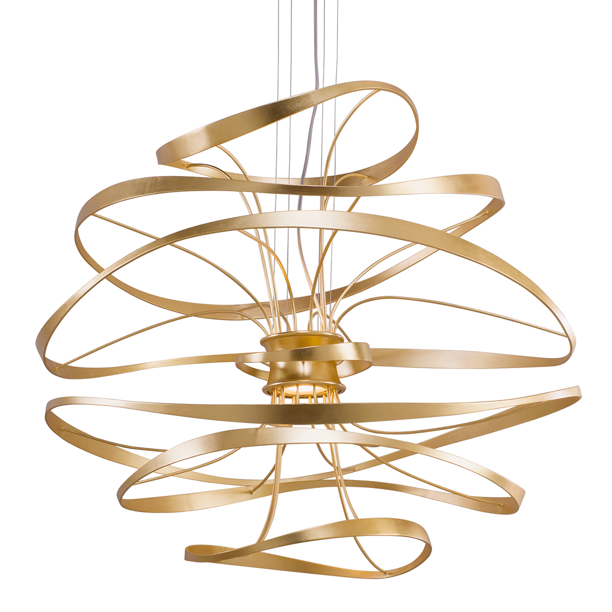 Calligraphy Chandelier 42" x 38.5" in Gold Leaf and Stainless Steel — a Corbett chandelier for dining rooms, entries, and living rooms at Laurie Yapp Home.