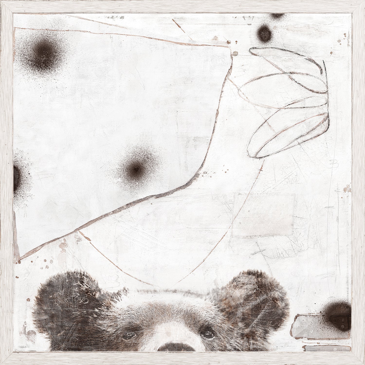 Carousel – Brown Bear wall art featuring a bear's face in muted tones on a textured white background.