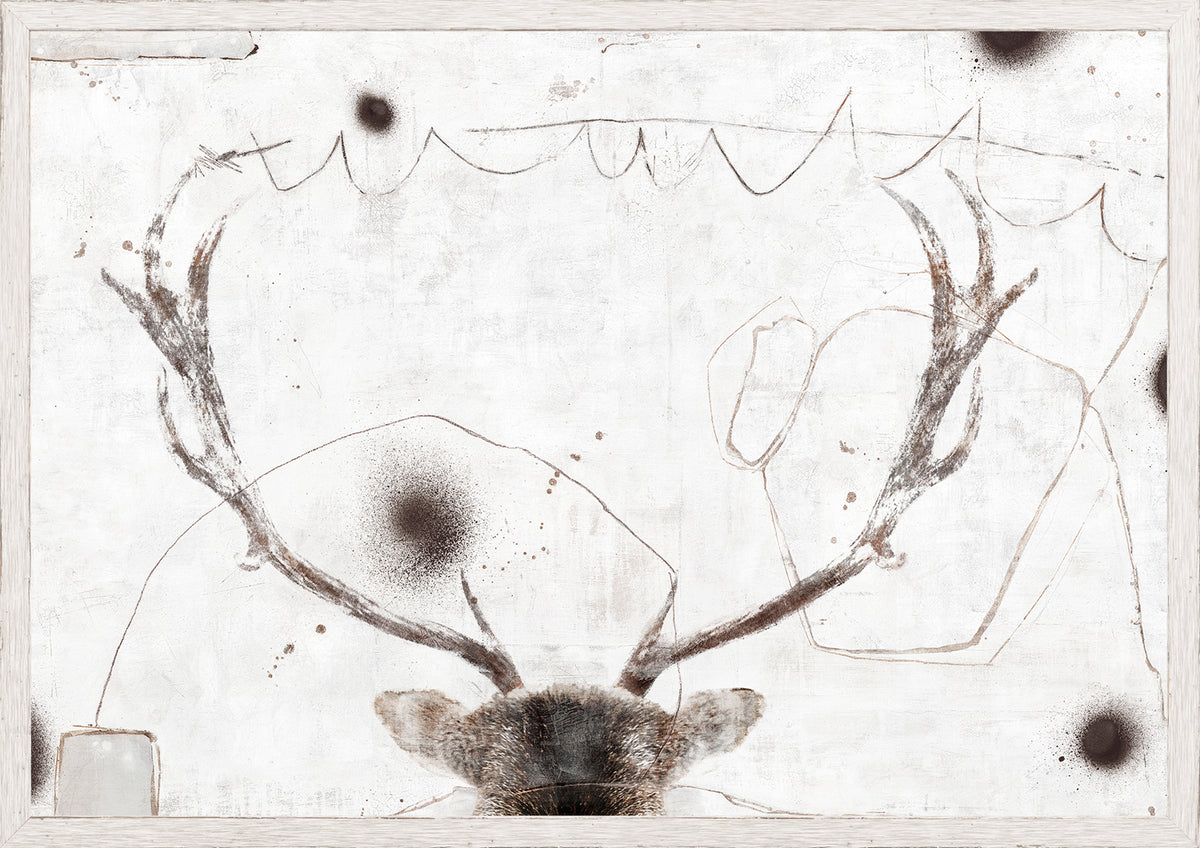 Carousel – Stag wall art featuring a stag's antlers on a textured white background.