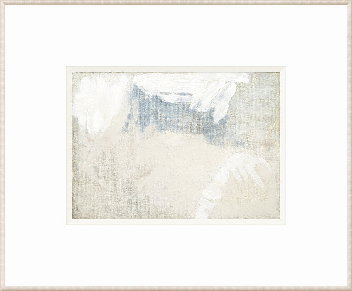 Impressionist View II wall art featuring soft white and blue abstract brush strokes on canvas.