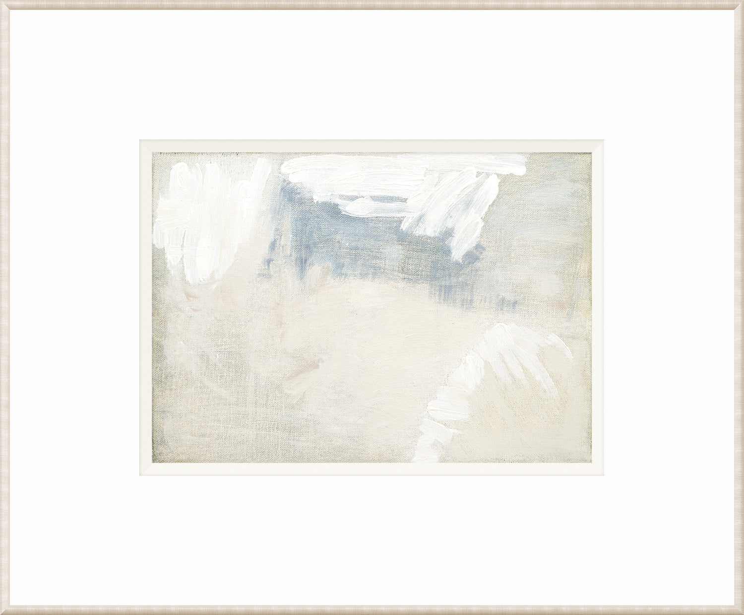Impressionist View II wall art featuring soft white and blue abstract brush strokes on canvas.