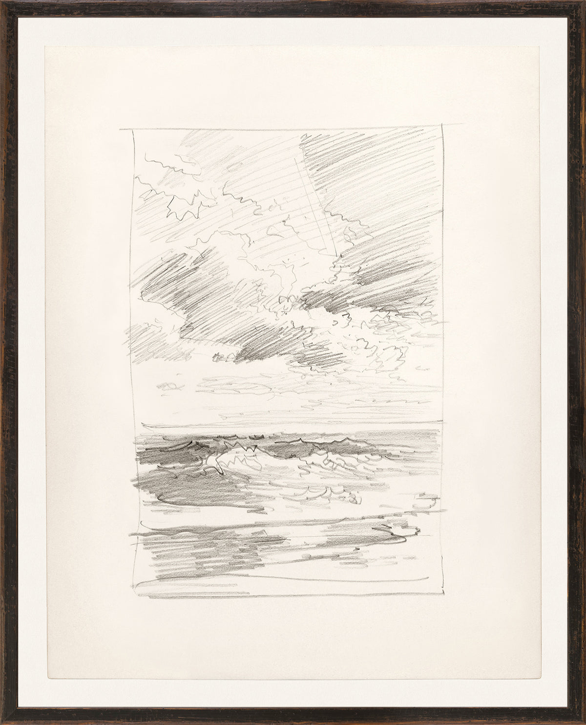 Folio Study – Sea II, C. 1878 by Celadon, pencil sketch of ocean waves and clouds