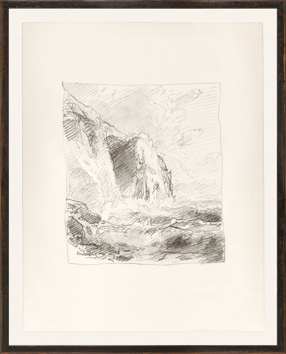 Folio Study – High Cliff II, C. 1878 wall art featuring a sketch of cliffs and ocean waves.