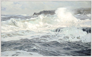 Southwesterly Gale C. 1907 wall art featuring turbulent ocean waves and rocky coastline