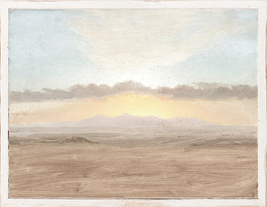 Petite Scapes – Sunset Study C. 1865 wall art featuring a serene sunset over mountains.
