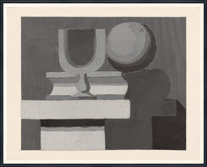 Architect’s Still Life wall art featuring abstract shapes in black and white, including a cup and sphere.