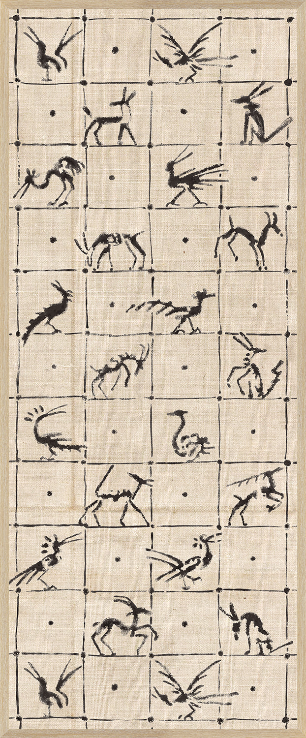 Menagerie Panel III wall art featuring black animal motifs on a beige background