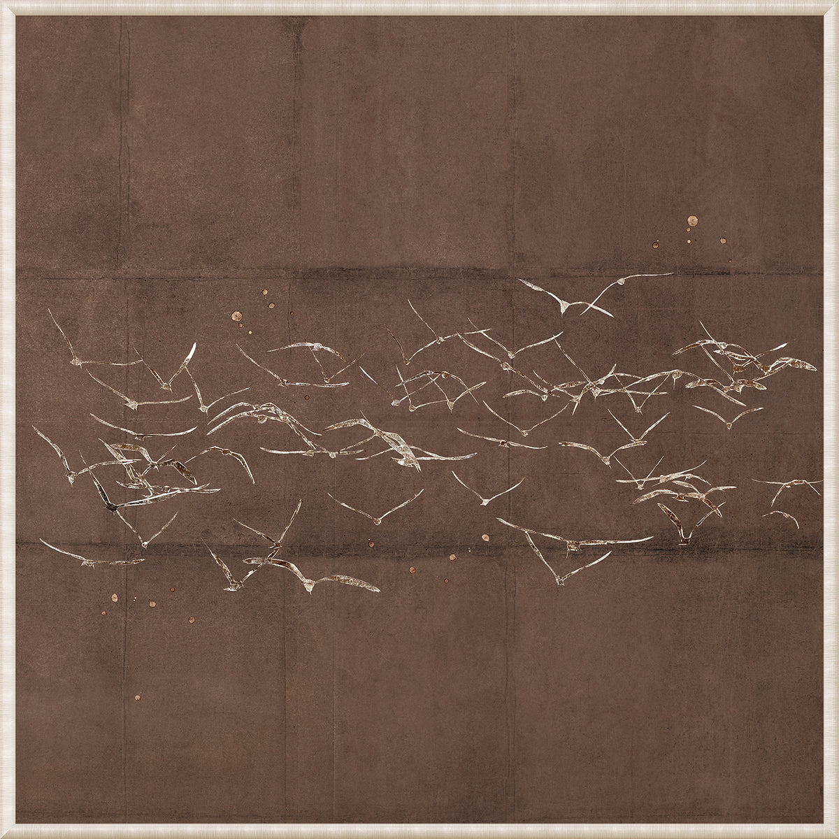 Fleeting Moment III wall art featuring abstract birds on a brown background