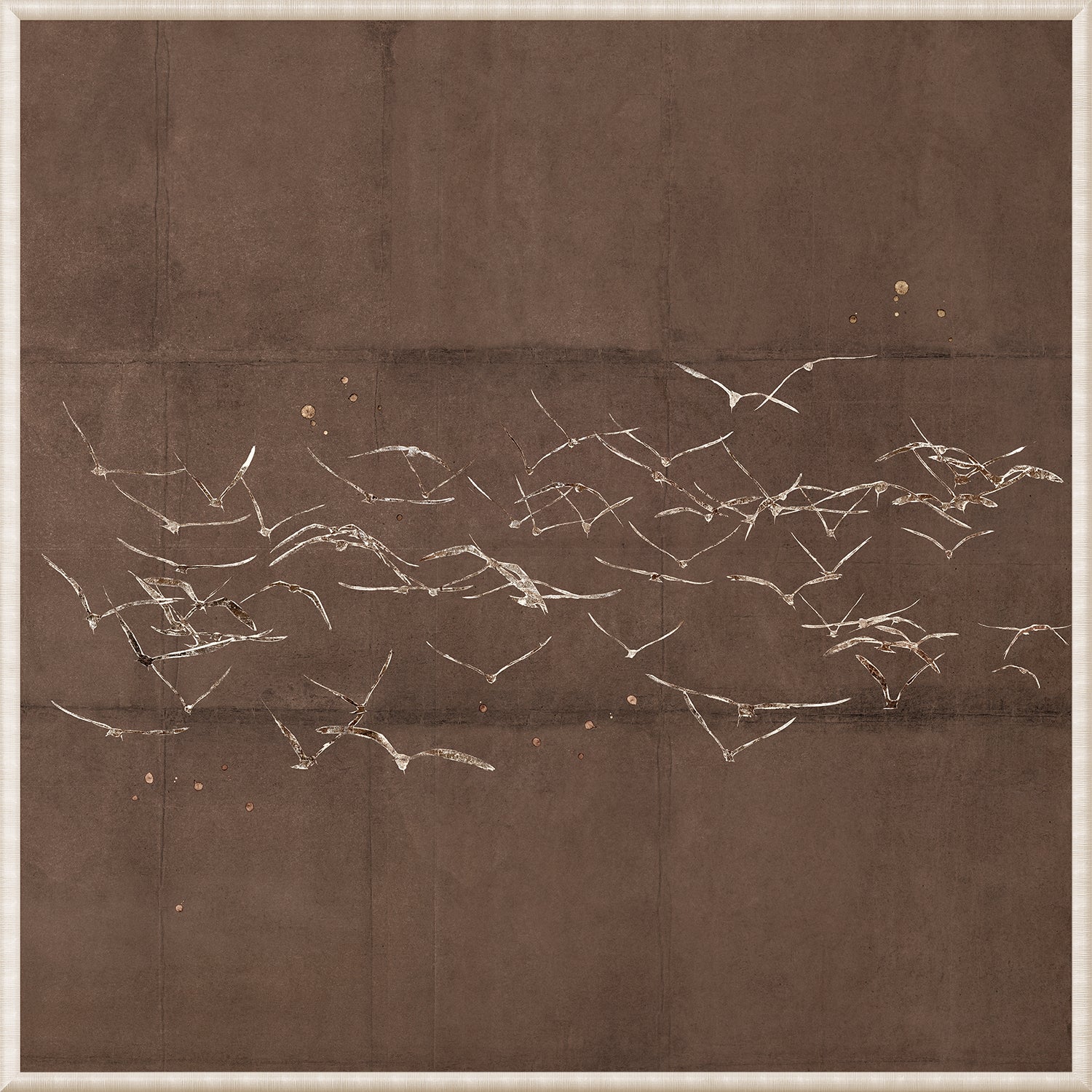 Fleeting Moment III wall art featuring abstract birds on a brown background