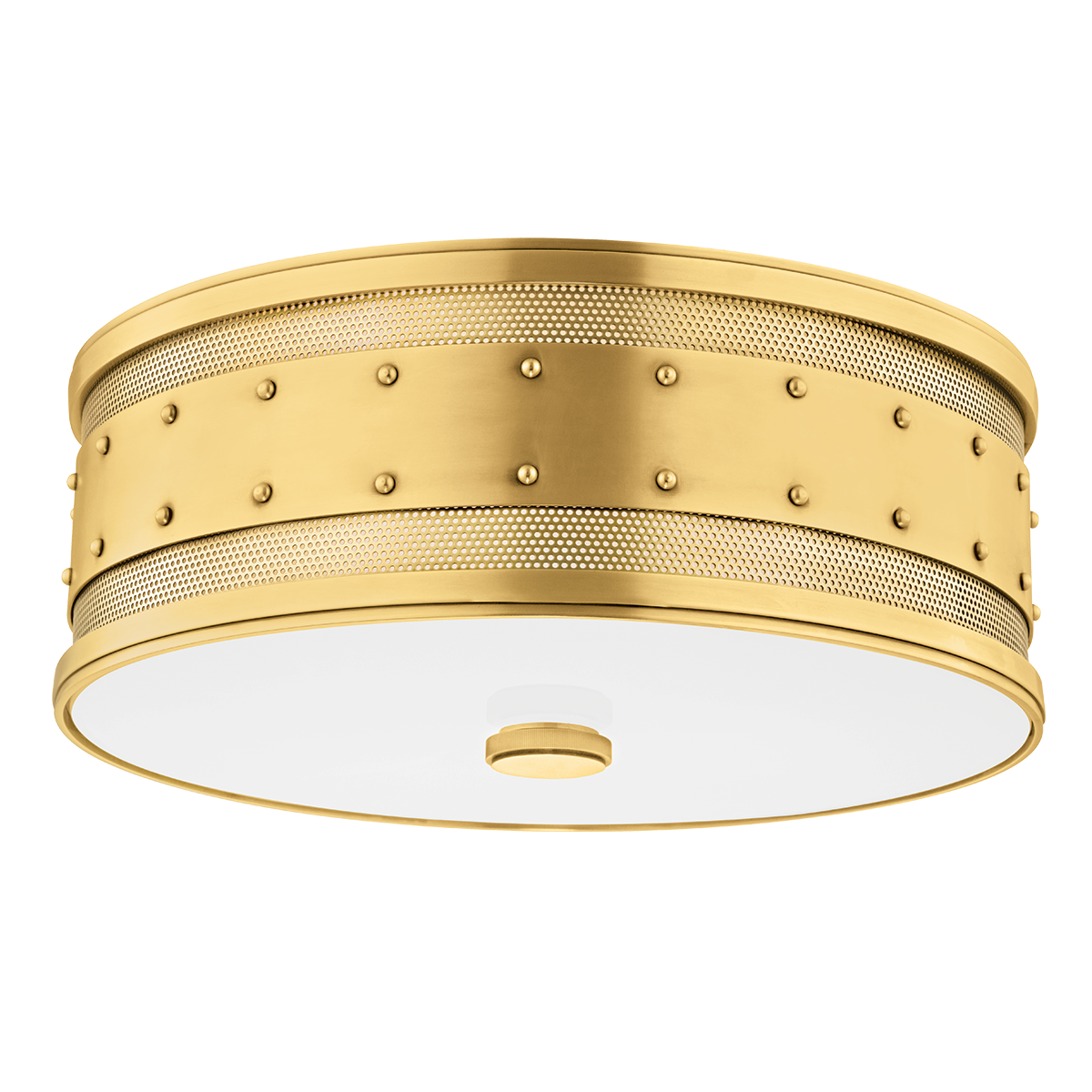 Gaines Flush Mount 16" in aged brass — a Hudson Valley flush mount for hallways, bedrooms, and entryways at Laurie Yapp Home.