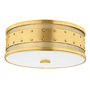 Gaines Flush Mount 16" in aged brass — a Hudson Valley flush mount for hallways, bedrooms, and entryways at Laurie Yapp Home.