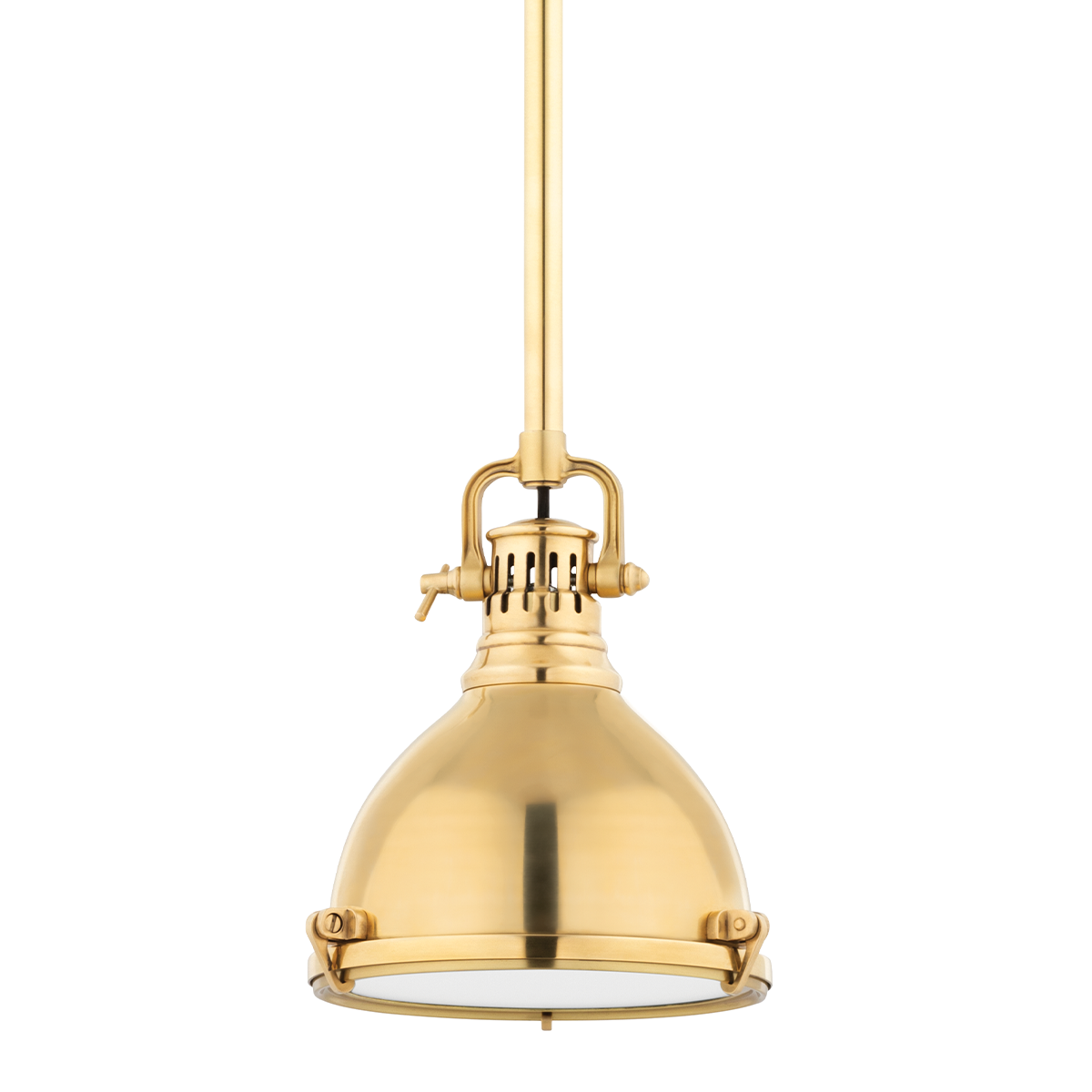 Pelham Pendant 8" in aged brass — a Hudson Valley pendant for kitchens, entries, and dining rooms at Laurie Yapp Home.