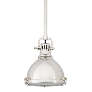 Pelham Pendant 8" in polished nickel shown from a second angle to highlight the shade shape and metal detail.