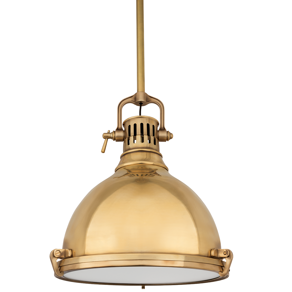 Pelham Pendant 14" in aged brass — a Hudson Valley pendant for kitchens, entries, and dining rooms at Laurie Yapp Home.