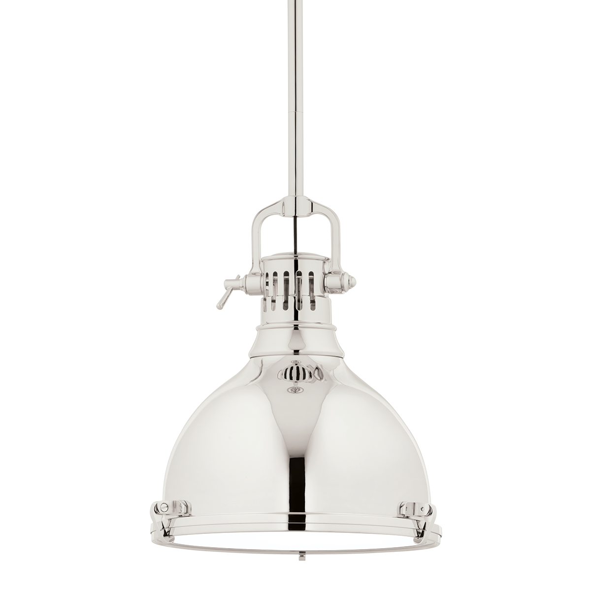 Pelham Pendant 14" in polished nickel shown from a second angle to highlight the shade shape and metal detail.