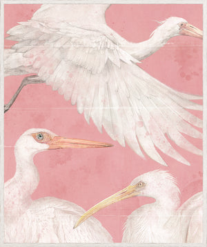 Pearled Aquatics II wall art featuring white birds on a pink background, detailed illustration.