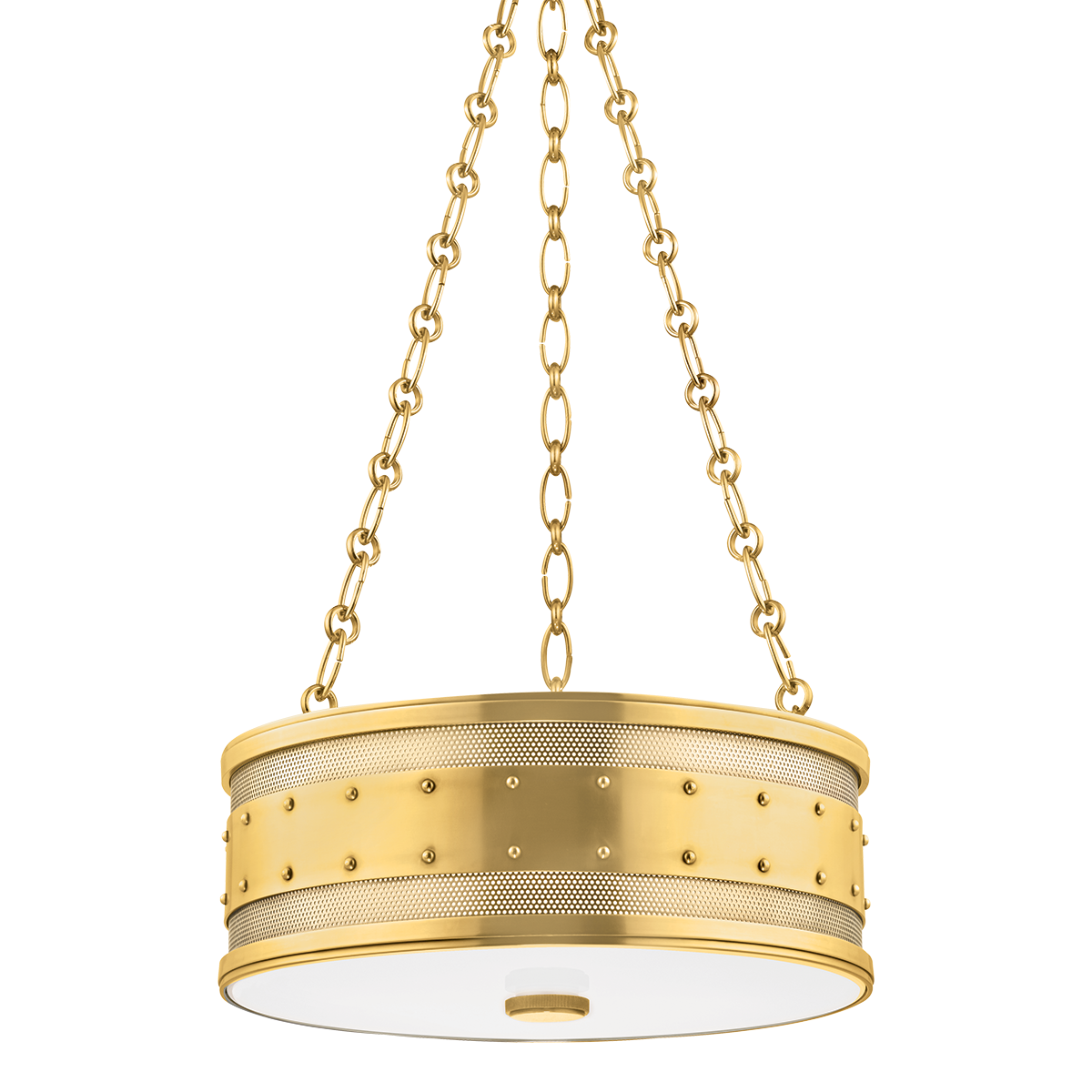 Gaines Pendant in Aged Brass — a Hudson Valley pendant for kitchens, entries, and dining rooms at Laurie Yapp Home.