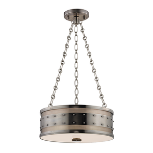 Gaines Pendant in Aged Brass shown from the front to reveal the shade shape and metal detail.