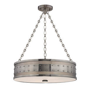 Gaines Chandelier 22" shown from the front to reveal the frame, arms, and shade detail.