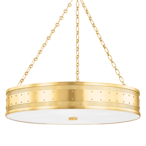 Gaines Chandelier 30" in aged brass — a Hudson Valley chandelier for dining rooms, entries, and living rooms at Laurie Yapp Home.