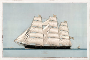 Clipper Ship – Odin wall art featuring a detailed sailing ship with white sails against a blue background.