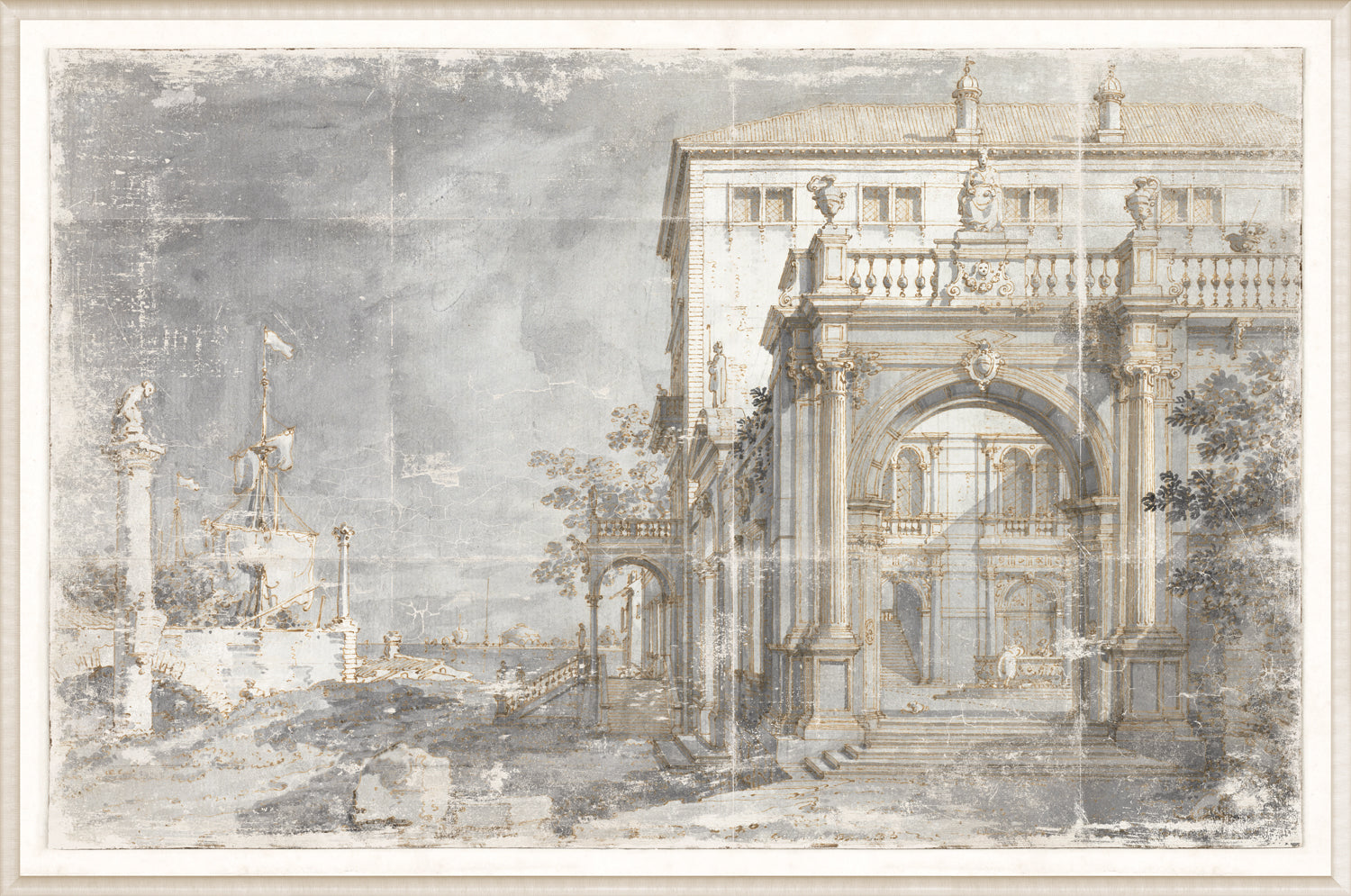 Villa by the Lagoon C.1740 wall art featuring a classical architectural scene in muted colors.