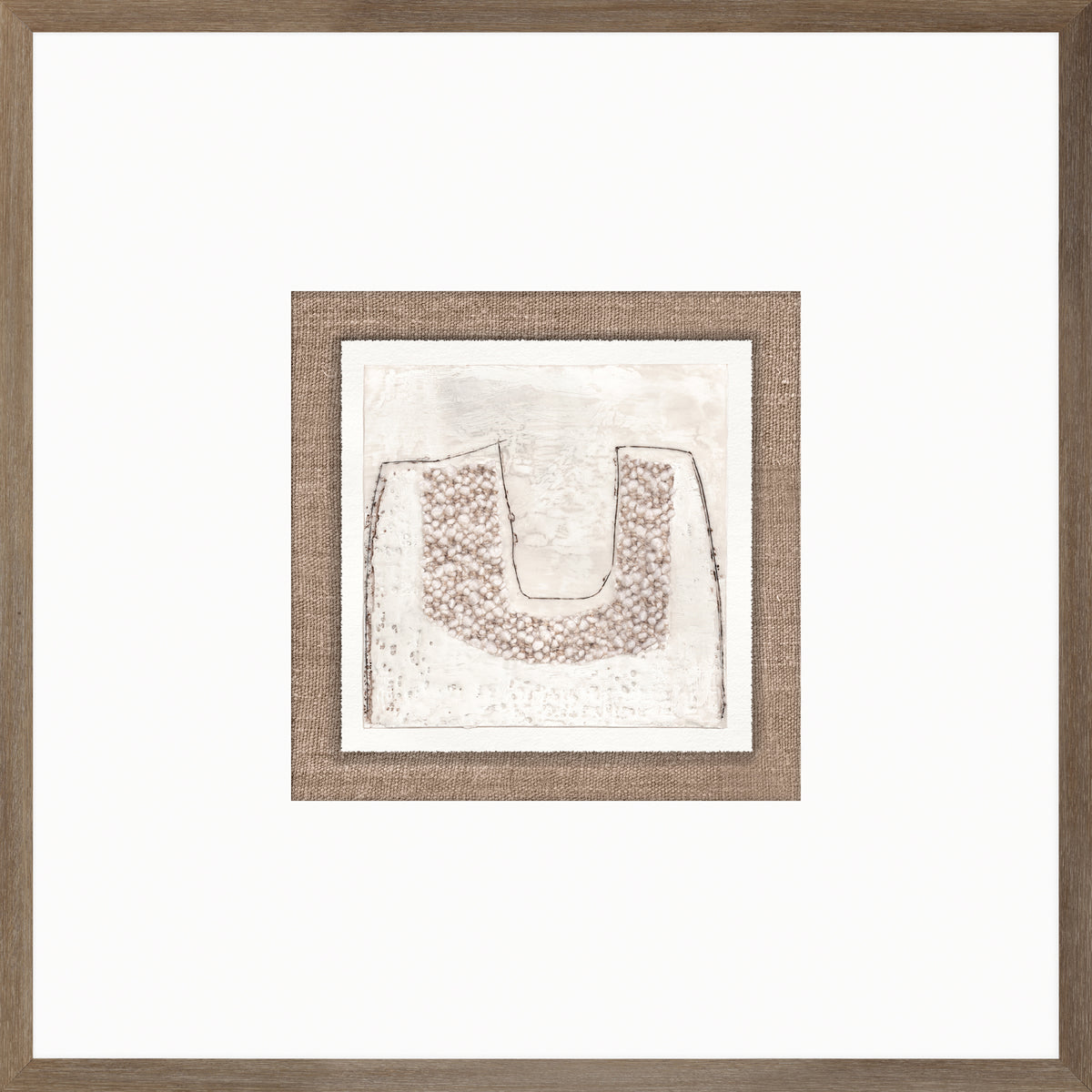Encaustic Neutrals IV wall art featuring a textured abstract design in neutral tones, framed in light wood.
