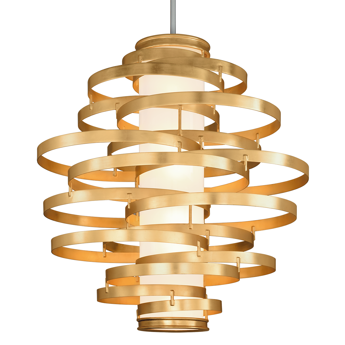 Vertigo Chandelier 45" x 50" in Gold Leaf — a Corbett chandelier for dining rooms, entries, and living rooms at Laurie Yapp Home.