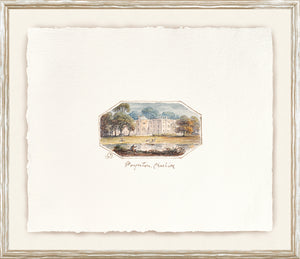 English Watercolours II C. 1790, depicting a historic building in soft colors, framed with a textured white border.