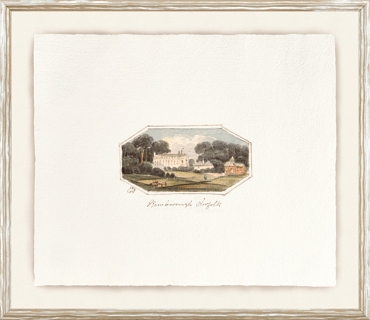 English Watercolours III C. 1790 wall art featuring a landscape with a white house and trees.