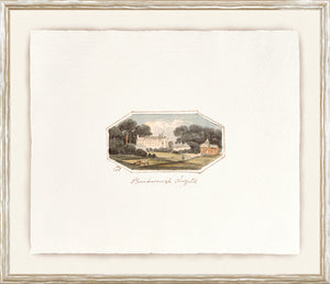 English Watercolours III C. 1790 wall art featuring a landscape with a white house and trees.