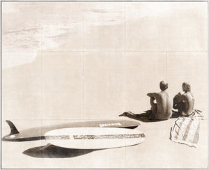 Summer Surf and Sand I C. 1966, Large, Framed Canvas — Celadon Art at Laurie Yapp Home.