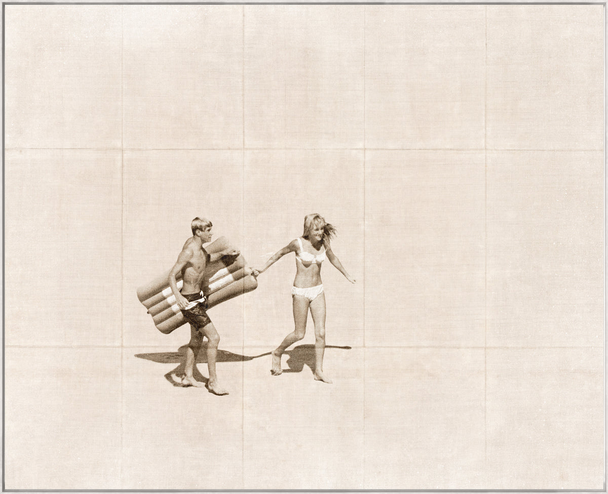 Summer Surf and Sand II C. 1966 wall art featuring a couple on the beach, vintage style.