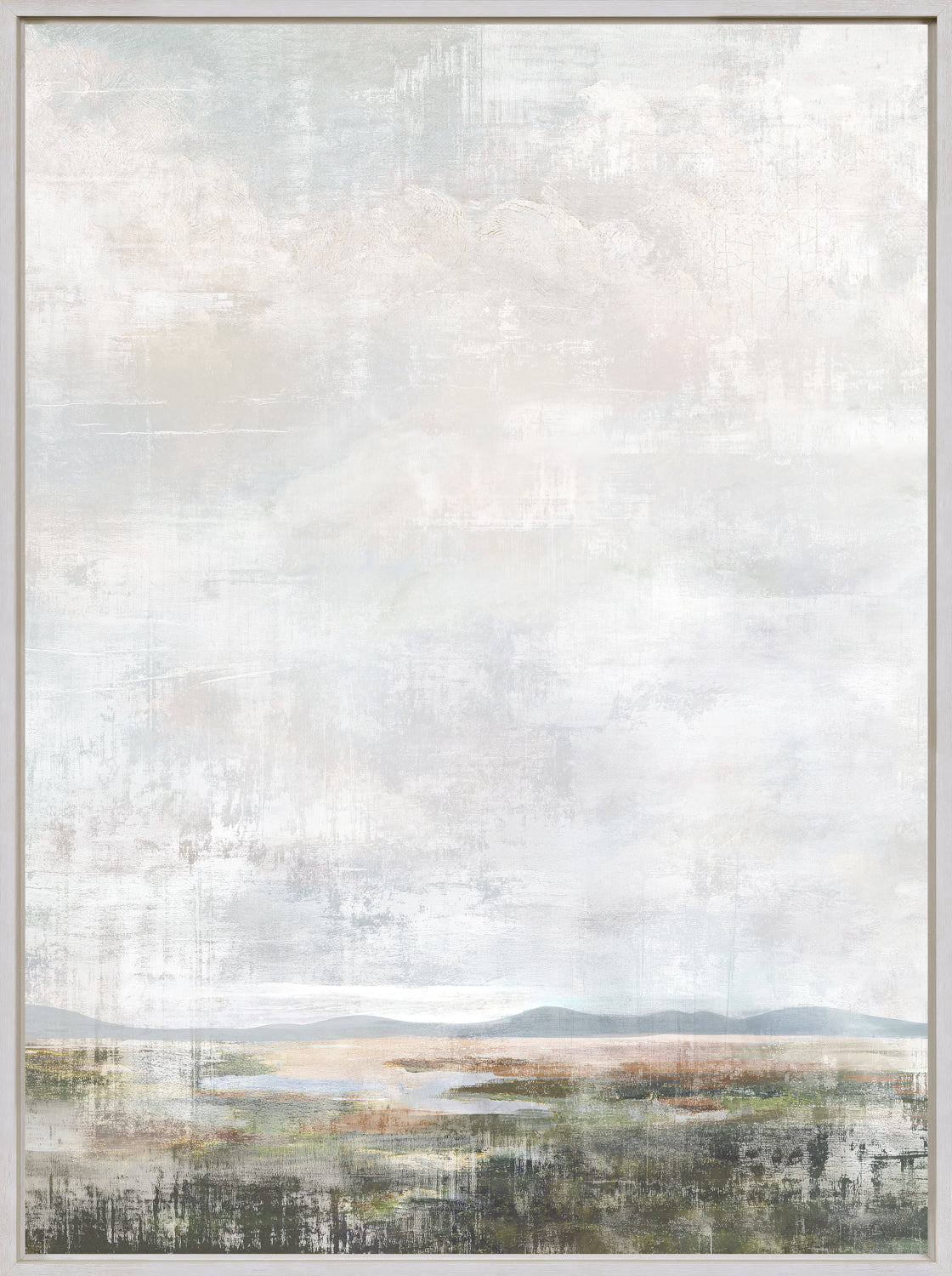 Salt Marsh III wall art featuring soft pastel colors and abstract landscape with clouds.