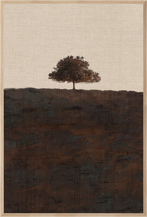 Chestnut Country I wall art featuring a solitary tree on a dark landscape with a textured background.