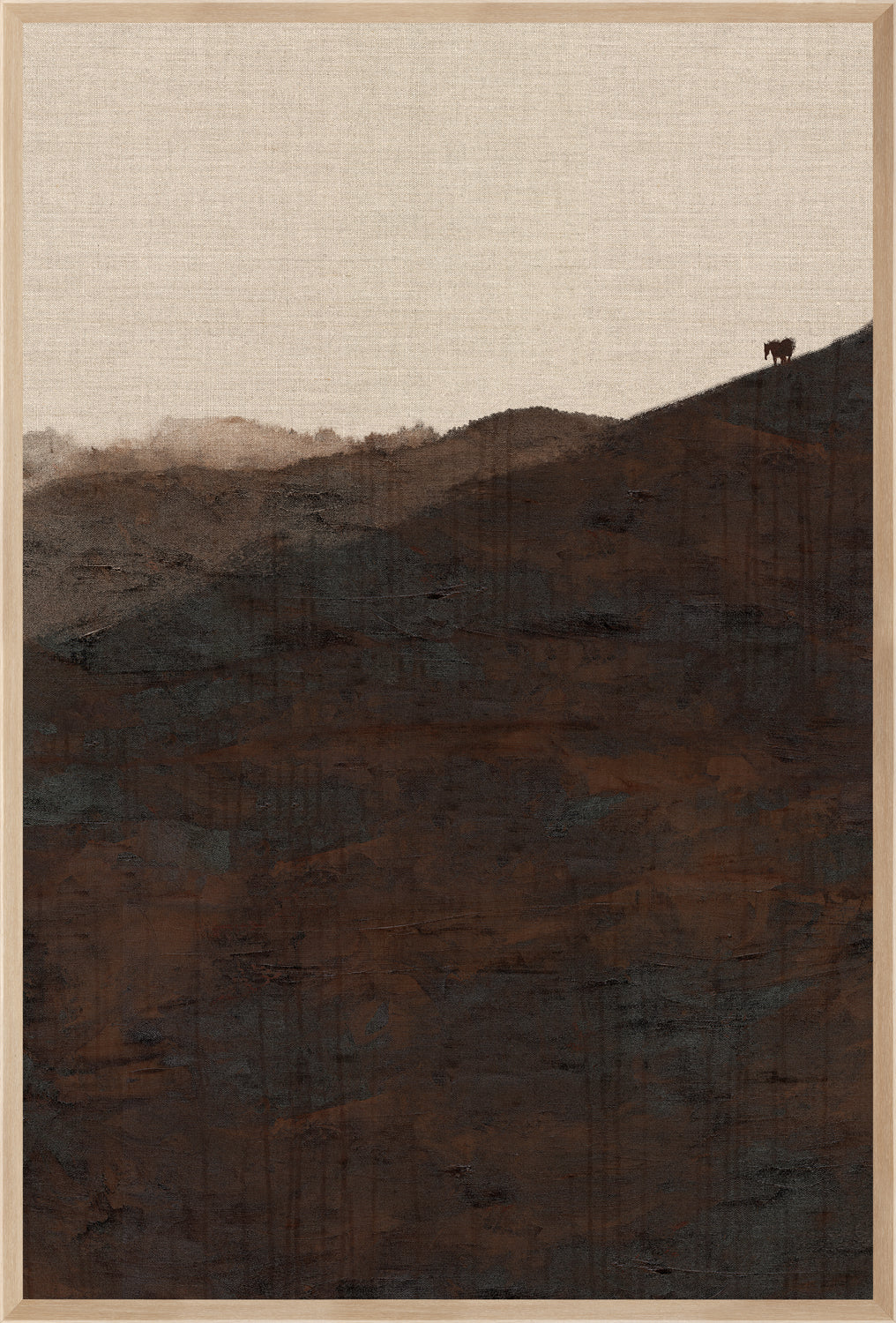 Chestnut Country VII wall art featuring a dark landscape with a cow silhouette on a hill.