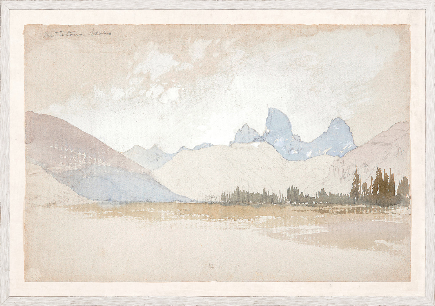 Moran – The Teton, Idaho C. 1888 wall art featuring soft pastel mountains and a serene landscape.