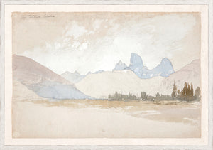 Moran – The Teton, Idaho C. 1888 wall art featuring soft pastel mountains and a serene landscape.