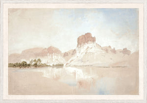 Moran – Green River, Wyoming II C. 1888, watercolor landscape with soft hues and reflections on water.